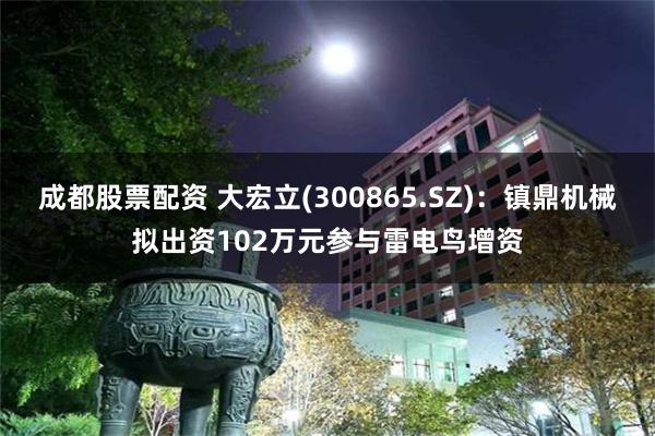 成都股票配资 大宏立(300865.SZ)：镇鼎机械拟出资102万元参与雷电鸟增资